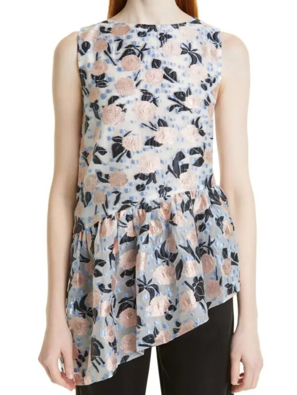 STINE GOYA Shelbi Metallic Floral Jacquard Organza Blouse Top Women's Size S